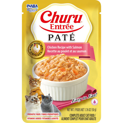 INABA Cat Complete and Balanced Wet Food Churu Entrée Pate Chicken Recipe with Salmon 50g