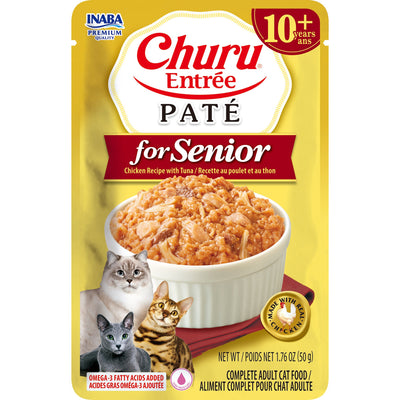 INABA Cat Complete and Balanced Wet Food Churu Entrée Pate Chicken Recipe with Tuna Senior 10+ 50g