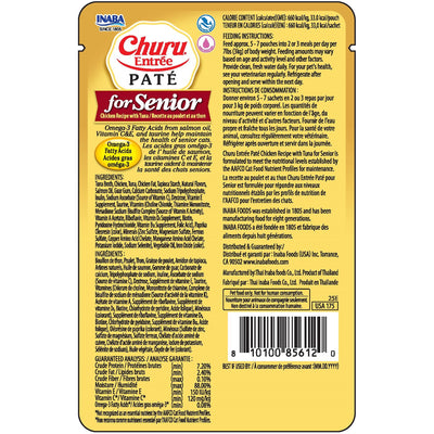 INABA Cat Complete and Balanced Wet Food Churu Entrée Pate Chicken Recipe with Tuna Senior 10+ 50g