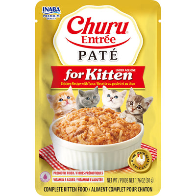 INABA Cat Complete and Balanced Wet Food Churu Entrée Pate Chicken Recipe with Tuna For Kitten 50g