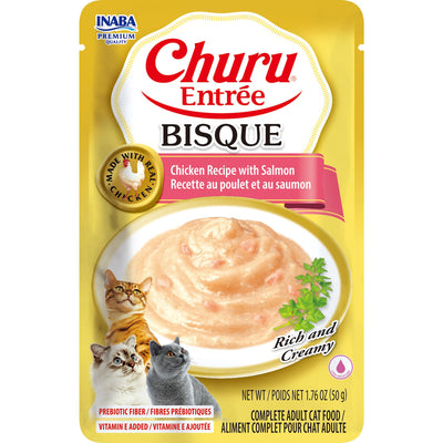 INABA Cat Complete and Balanced Wet Food Churu Entrée Bisque Chicken Recipe with Salmon 50g