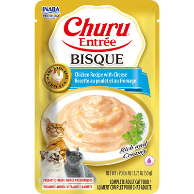 INABA Cat Complete and Balanced Wet Food Churu Entrée Bisque Chicken Recipe with Cheese 50g