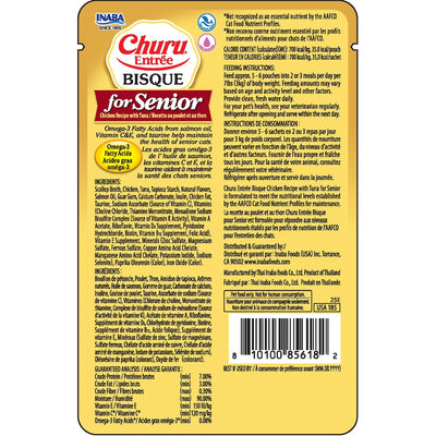 INABA Cat Complete and Balanced Wet Food Churu Entrée Bisque Chicken Recipe with Tuna Senior 10+ 50g