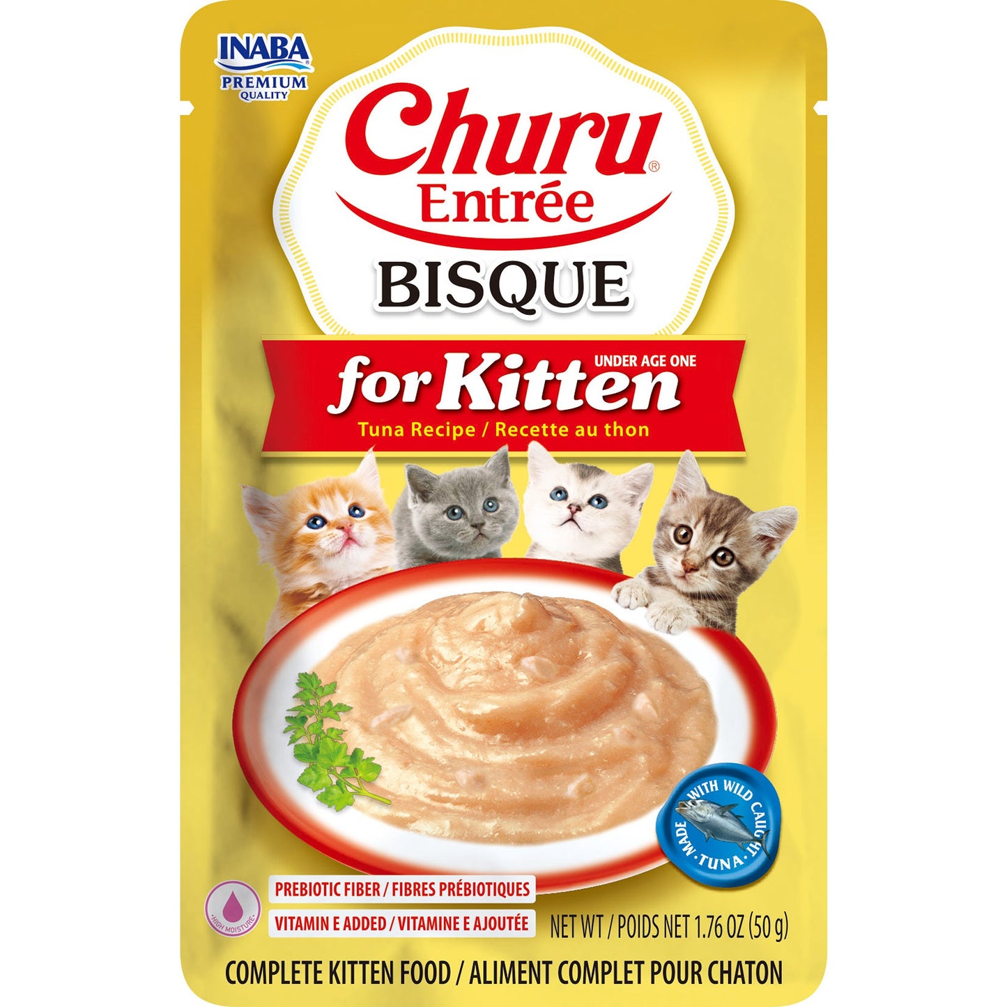 INABA Cat Complete and Balanced Wet Food Churu Entrée Bisque Chicken Recipe with Tuna For Kitten 50g