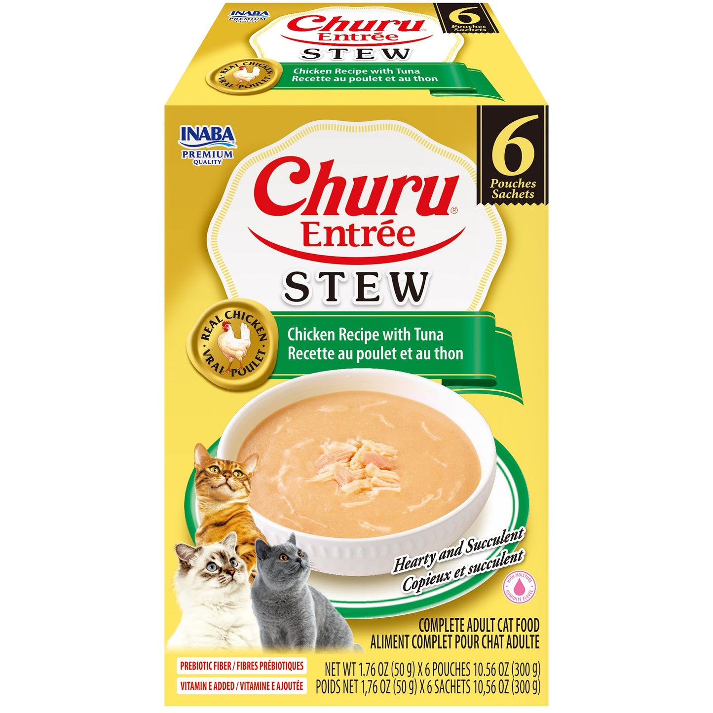 INABA Cat Complete and Balanced Wet Food Churu Entrée Stew Chicken Recipe with Tuna Multi Pack 50g x 6