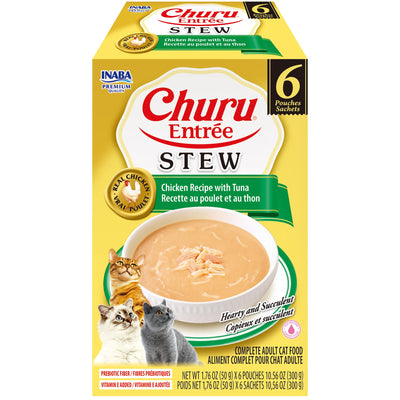 INABA Cat Complete and Balanced Wet Food Churu Entrée Stew Chicken Recipe with Tuna Multi Pack 50g x 6