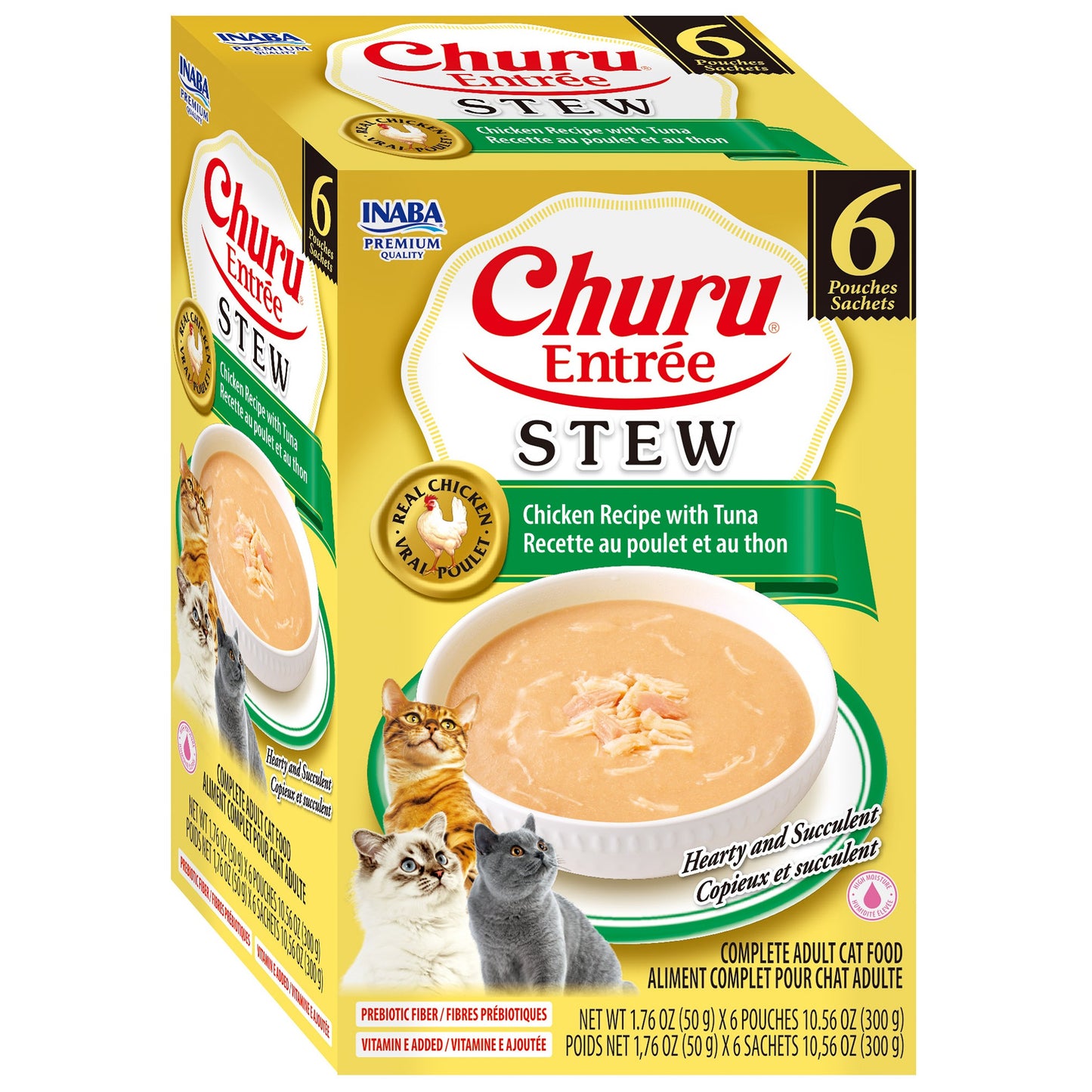 INABA Cat Complete and Balanced Wet Food Churu Entrée Stew Chicken Recipe with Tuna Multi Pack 50g x 6