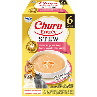 INABA Cat Complete and Balanced Wet Food Churu Entrée Stew Chicken Recipe with Salmon Multi Pack 50g x 6