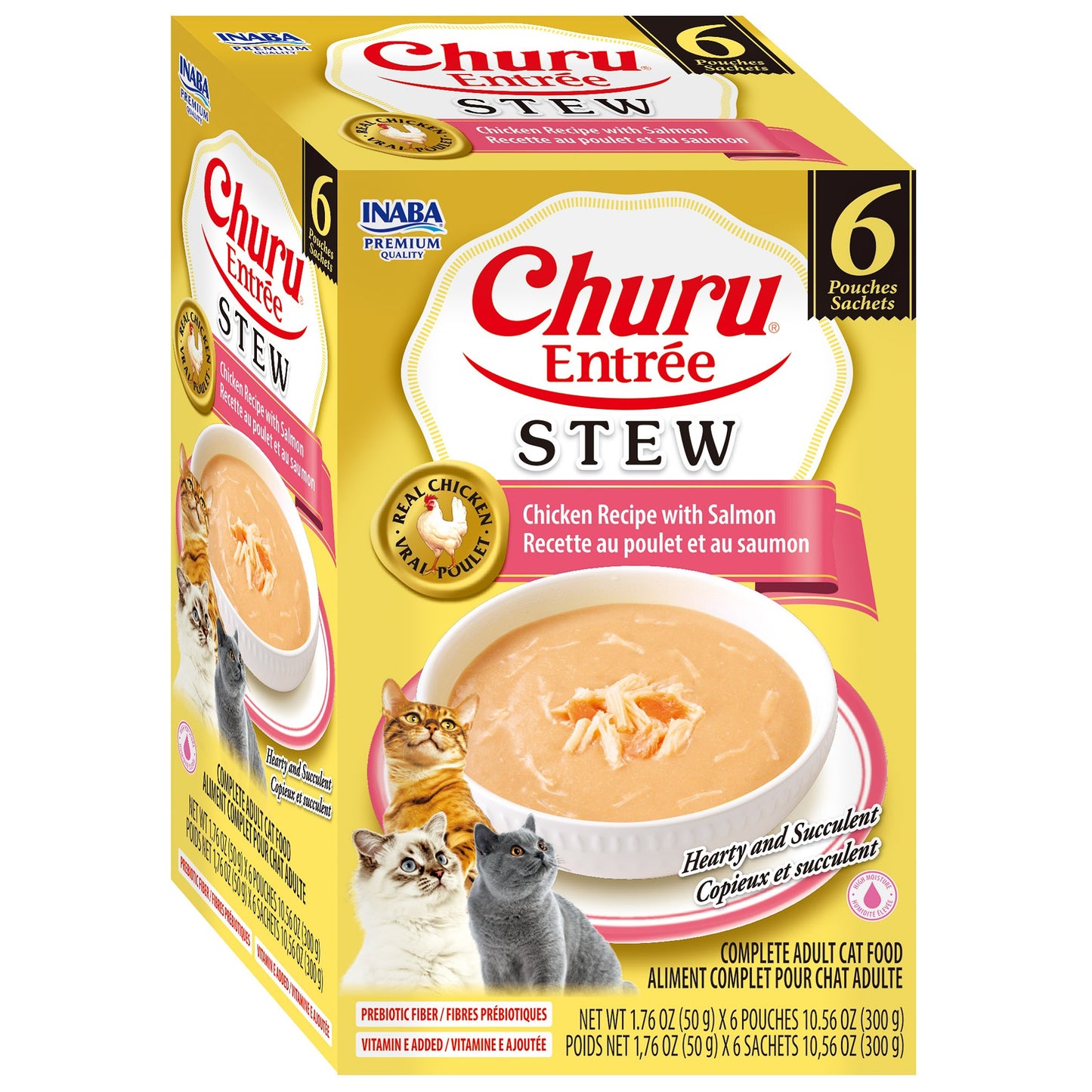 INABA Cat Complete and Balanced Wet Food Churu Entrée Stew Chicken Recipe with Salmon Multi Pack 50g x 6
