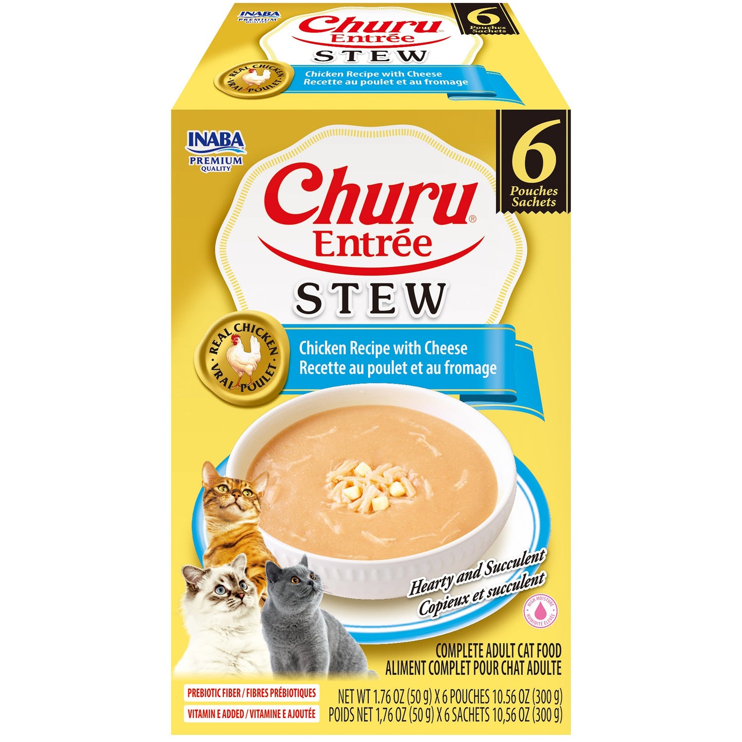 INABA Cat Complete and Balanced Wet Food Churu Entrée Stew Chicken Recipe with Cheese Multi Pack 50g x 6