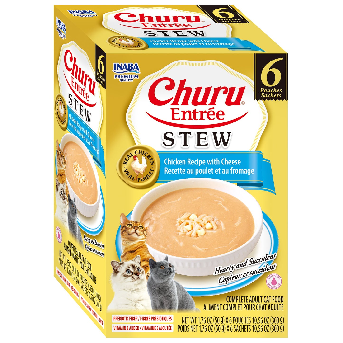 INABA Cat Complete and Balanced Wet Food Churu Entrée Stew Chicken Recipe with Cheese Multi Pack 50g x 6
