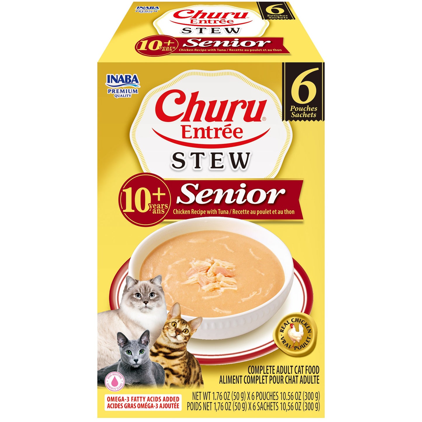 INABA Cat Complete and Balanced Wet Food Churu Entrée Stew Chicken Recipe with Tuna Senior 10+ Multi Pack 50g x 6