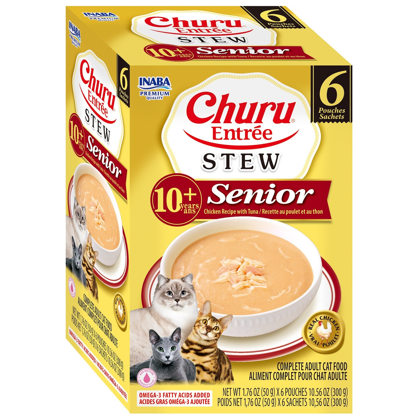 INABA Cat Complete and Balanced Wet Food Churu Entrée Stew Chicken Recipe with Tuna Senior 10+ Multi Pack 50g x 6