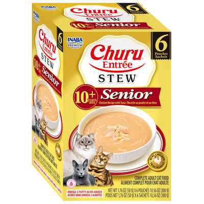 INABA Cat Complete and Balanced Wet Food Churu Entrée Stew Chicken Recipe with Tuna Senior 10+ Multi Pack 50g x 6