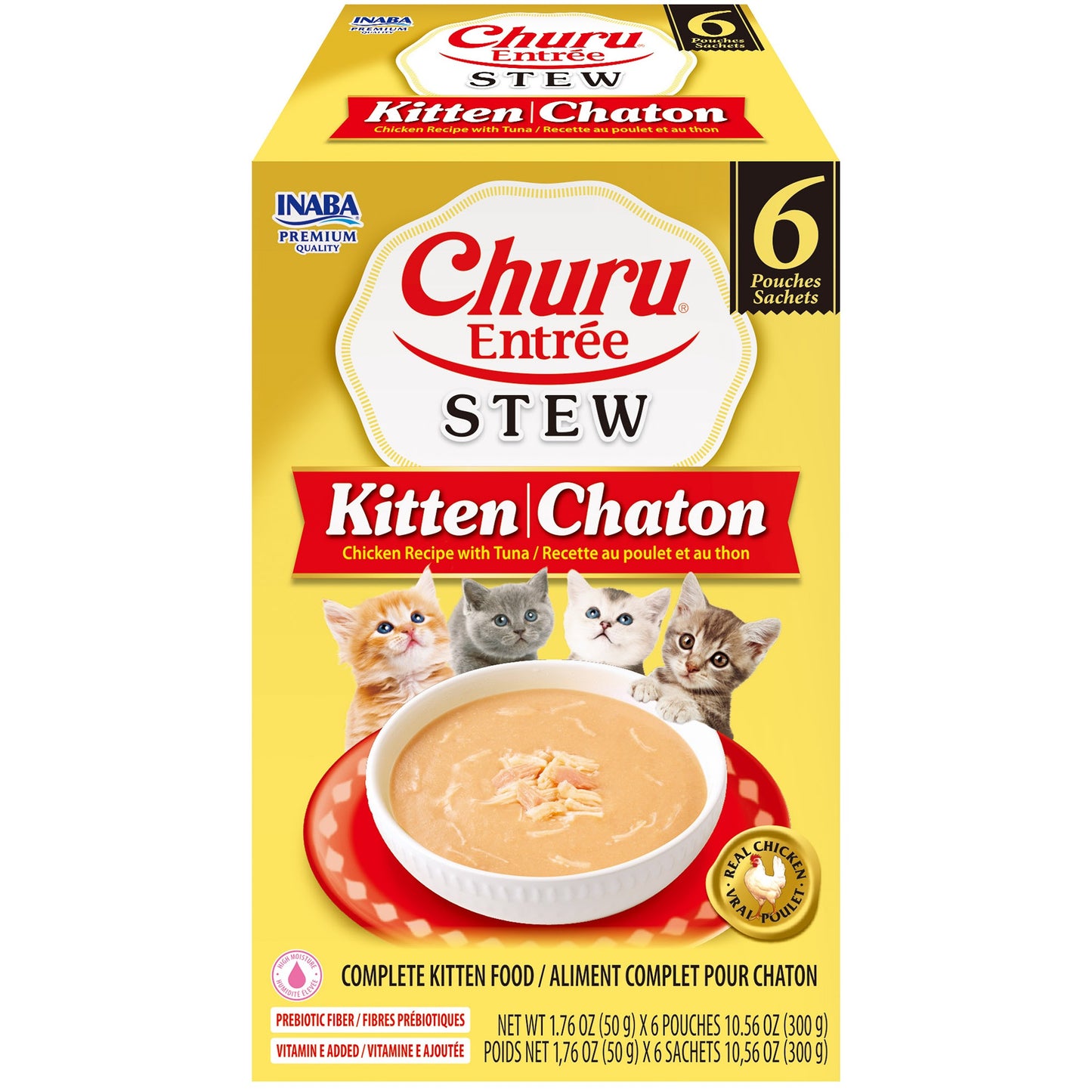 INABA Cat Complete and Balanced Wet Food Churu Entrée Stew Chicken Recipe with Tuna for Kitten Multi Pack 50g x 6