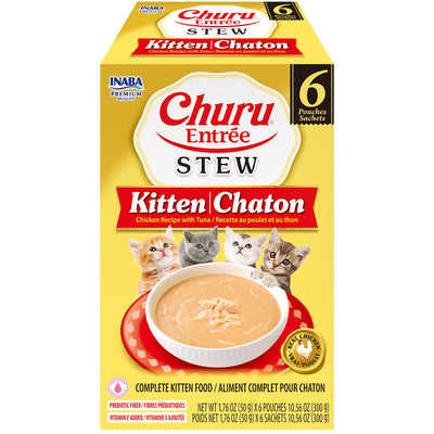 INABA Cat Complete and Balanced Wet Food Churu Entrée Stew Chicken Recipe with Tuna for Kitten Multi Pack 50g x 6