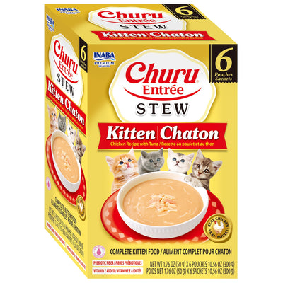 INABA Cat Complete and Balanced Wet Food Churu Entrée Stew Chicken Recipe with Tuna for Kitten Multi Pack 50g x 6