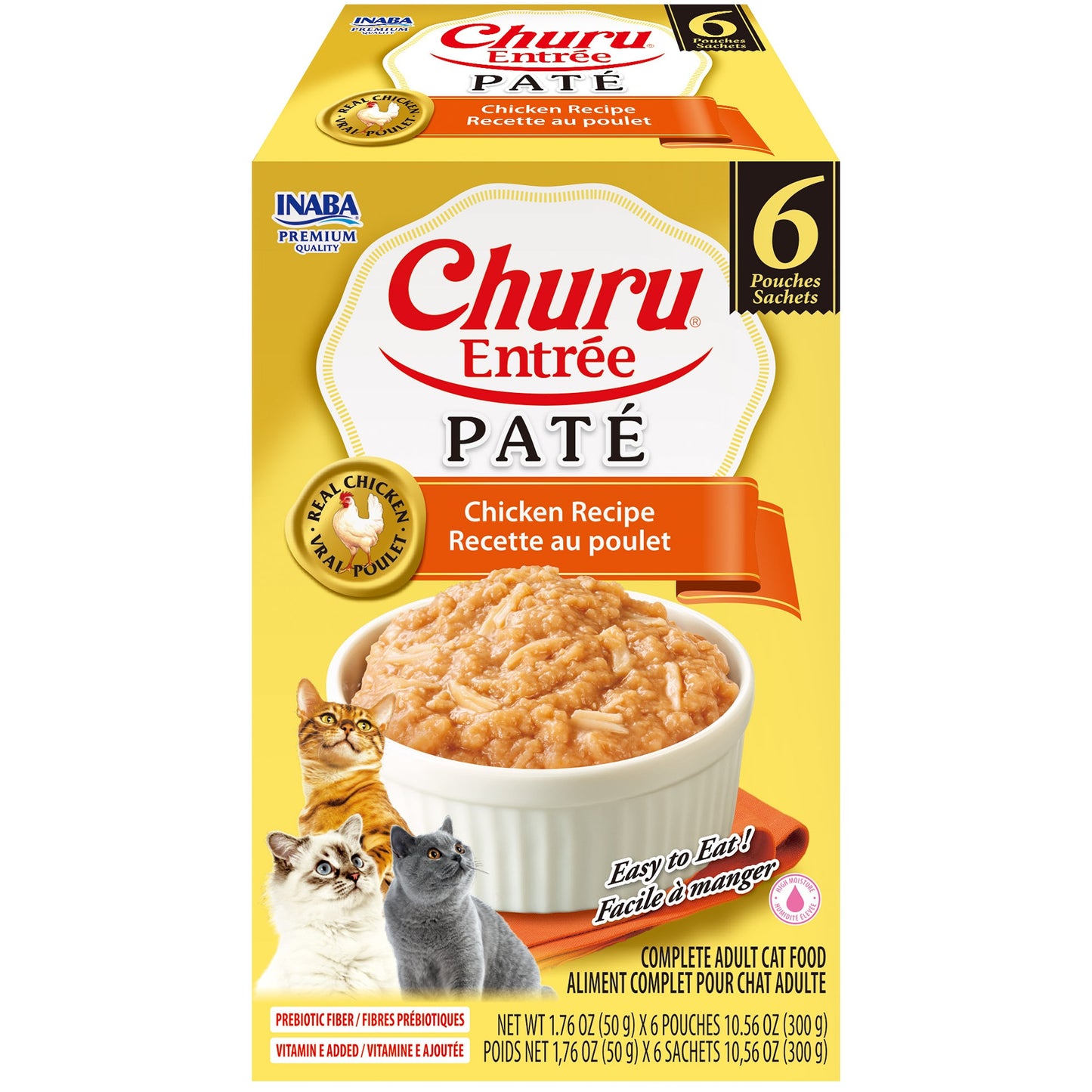 INABA Cat Complete and Balanced Wet Food Churu Entrée Pate Chicken Recipe Multi Pack 50g x 6