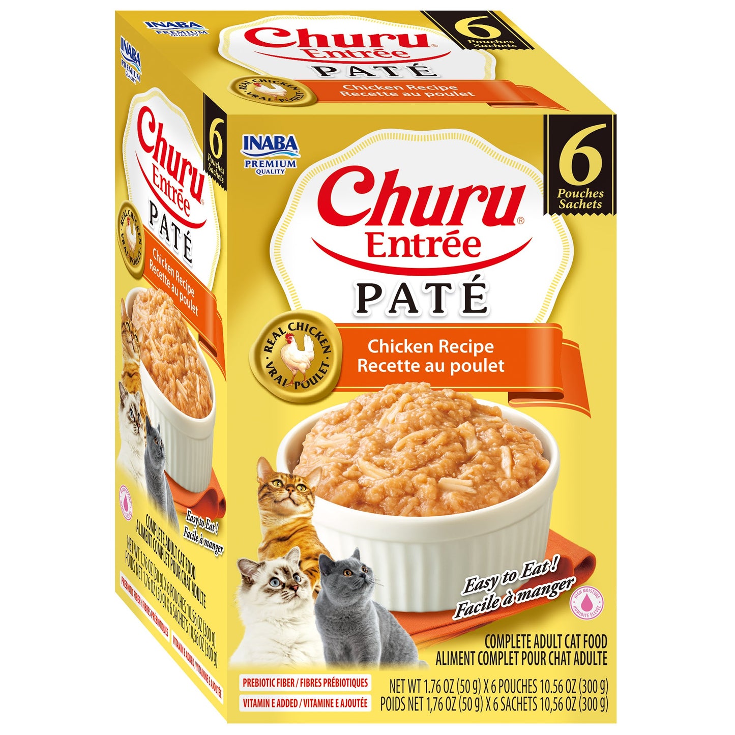 INABA Cat Complete and Balanced Wet Food Churu Entrée Pate Chicken Recipe Multi Pack 50g x 6