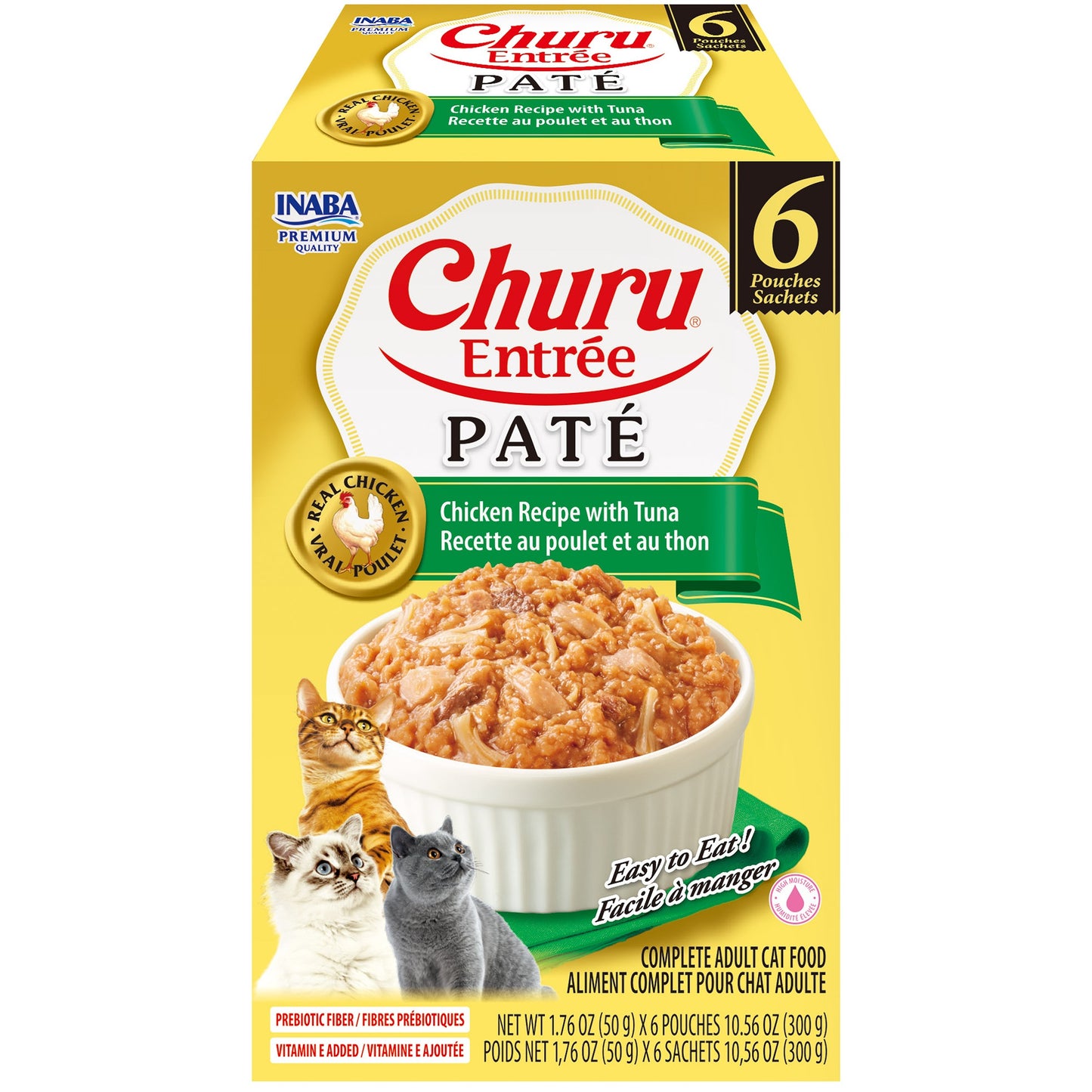INABA Cat Complete and Balanced Wet Food Churu Entrée Pate Chicken Recipe with Tuna Multi Pack 50g x 6
