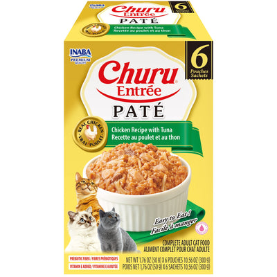 INABA Cat Complete and Balanced Wet Food Churu Entrée Pate Chicken Recipe with Tuna Multi Pack 50g x 6