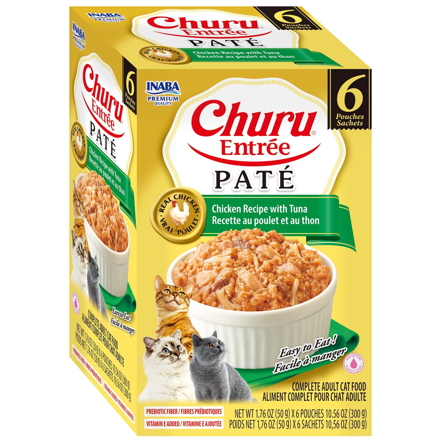 INABA Cat Complete and Balanced Wet Food Churu Entrée Pate Chicken Recipe with Tuna Multi Pack 50g x 6