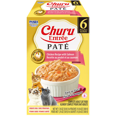 INABA Cat Complete and Balanced Wet Food Churu Entrée Pate Chicken Recipe with Salmon Multi Pack 50g x 6