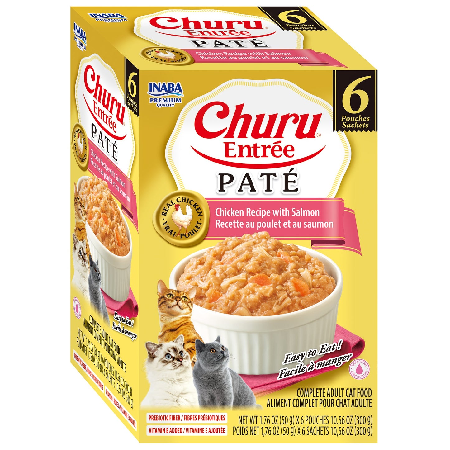 INABA Cat Complete and Balanced Wet Food Churu Entrée Pate Chicken Recipe with Salmon Multi Pack 50g x 6