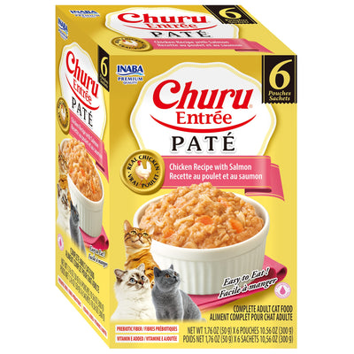 INABA Cat Complete and Balanced Wet Food Churu Entrée Pate Chicken Recipe with Salmon Multi Pack 50g x 6