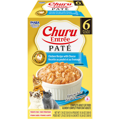 INABA Cat Complete and Balanced Wet Food Churu Entrée Pate Chicken Recipe with Cheese Multi Pack 50g x 6