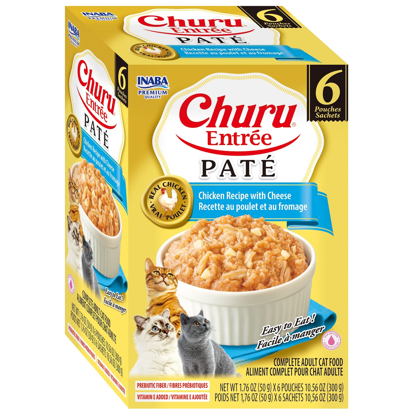 INABA Cat Complete and Balanced Wet Food Churu Entrée Pate Chicken Recipe with Cheese Multi Pack 50g x 6