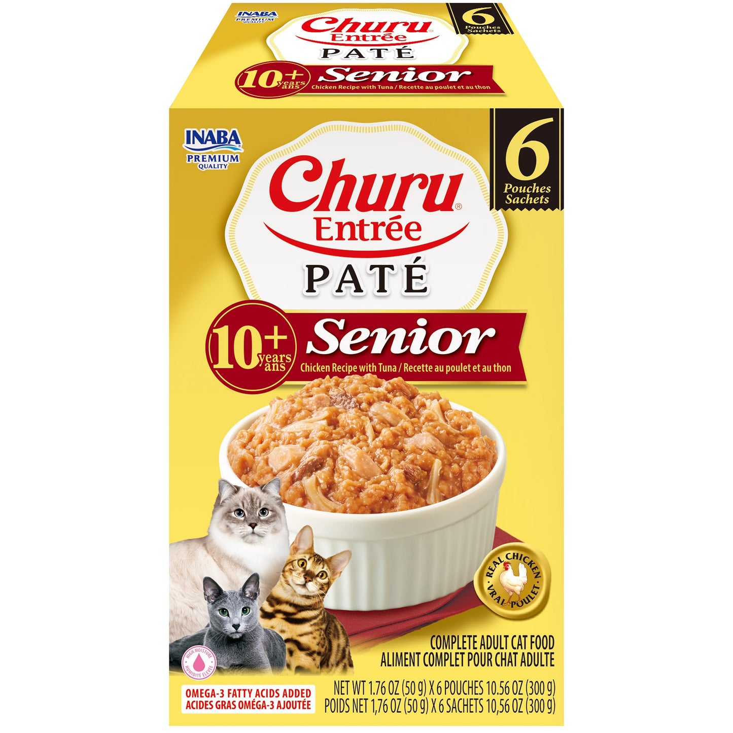 INABA Cat Complete and Balanced Wet Food Churu Entrée Pate Chicken Recipe with Tuna Senior 10+ Multi Pack 50g x 6