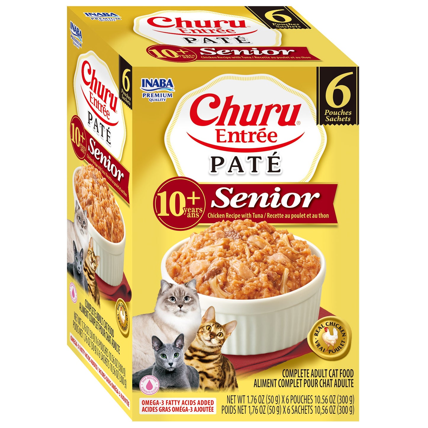 INABA Cat Complete and Balanced Wet Food Churu Entrée Pate Chicken Recipe with Tuna Senior 10+ Multi Pack 50g x 6
