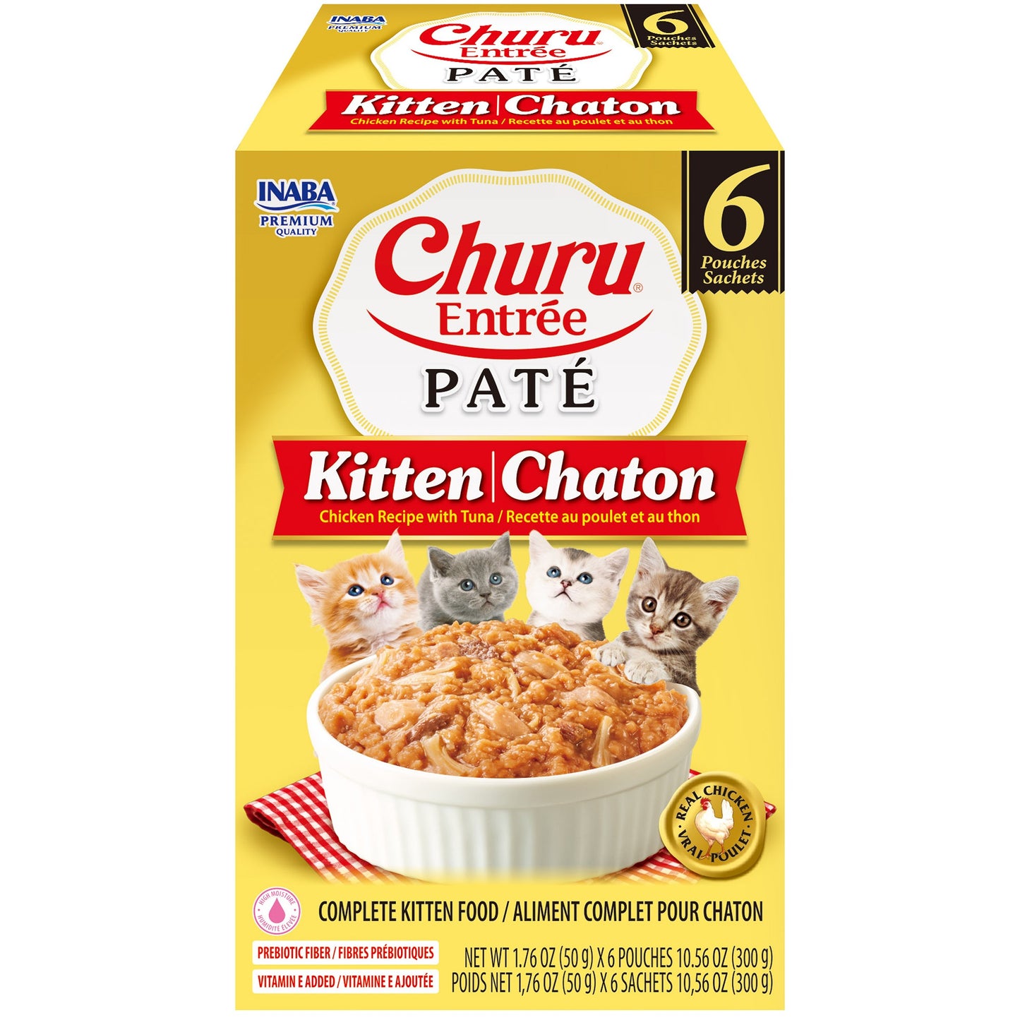 INABA Cat Complete and Balanced Wet Food Churu Entrée Pate Chicken Recipe with Tuna For Kitten Multi Pack 50g x 6