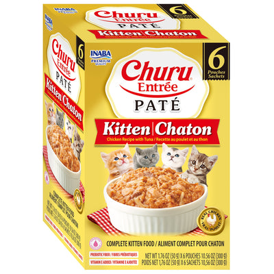 INABA Cat Complete and Balanced Wet Food Churu Entrée Pate Chicken Recipe with Tuna For Kitten Multi Pack 50g x 6