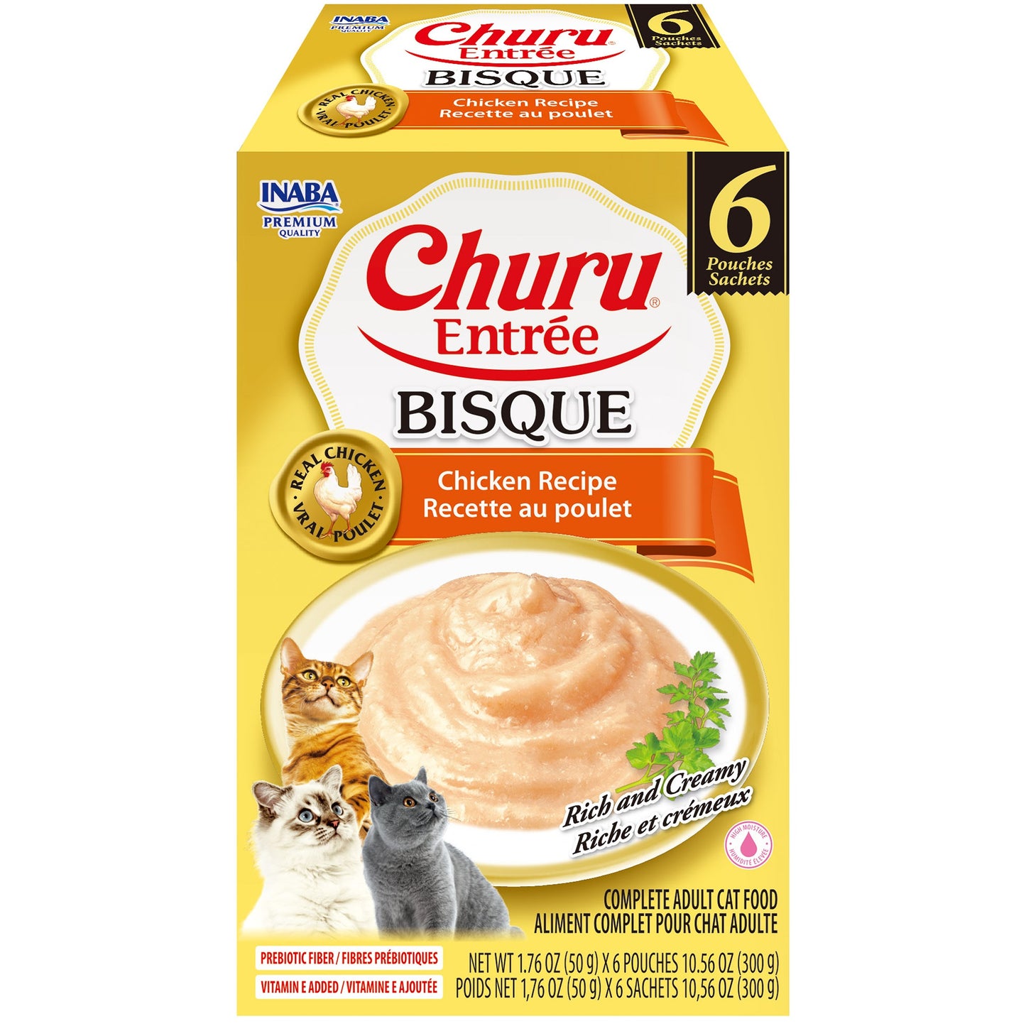 INABA Cat Complete and Balanced Wet Food Churu Entrée Bisque Chicken Recipe Multi Pack 50g x 6