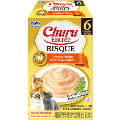 INABA Cat Complete and Balanced Wet Food Churu Entrée Bisque Chicken Recipe Multi Pack 50g x 6