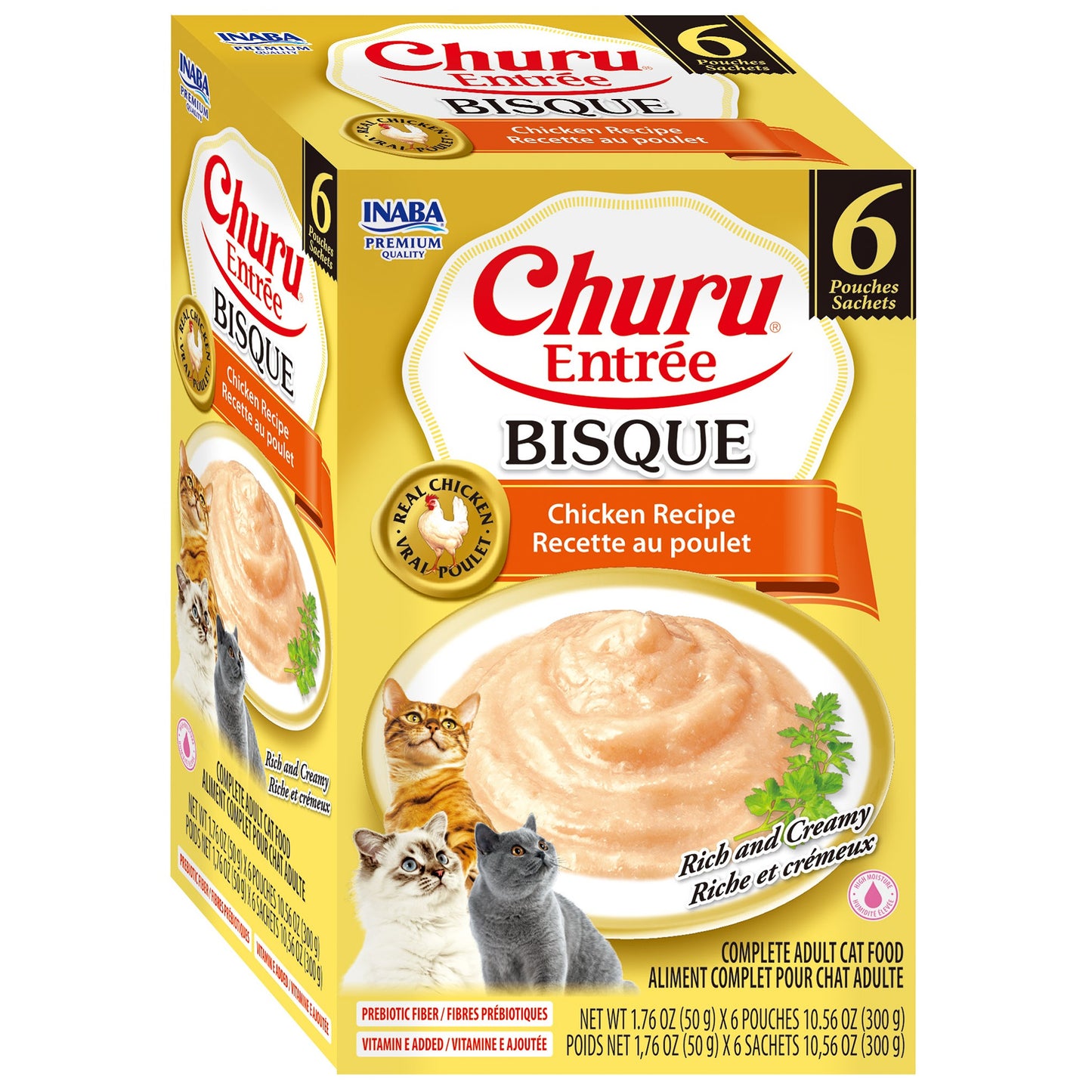 INABA Cat Complete and Balanced Wet Food Churu Entrée Bisque Chicken Recipe Multi Pack 50g x 6
