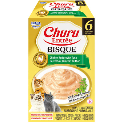INABA Cat Complete and Balanced Wet Food Churu Entrée Bisque Chicken Recipe with Tuna Multi Pack 50g x 6