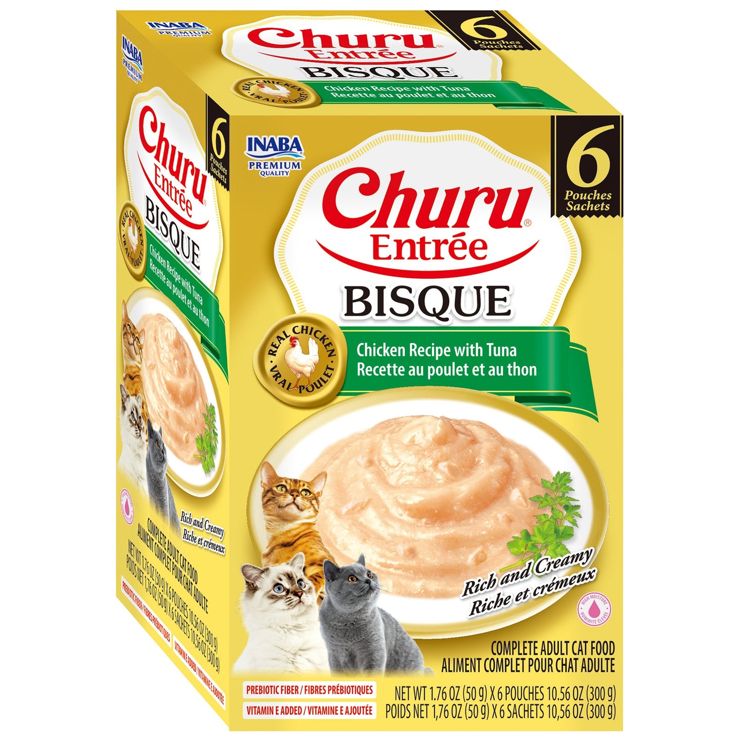 INABA Cat Complete and Balanced Wet Food Churu Entrée Bisque Chicken Recipe with Tuna Multi Pack 50g x 6