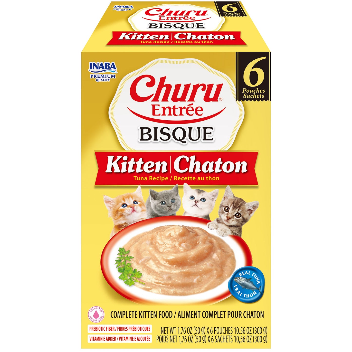 INABA Cat Complete and Balanced Wet Food Churu Entrée Bisque Chicken Recipe with Tuna For Kitten Multi Pack 50g x 6