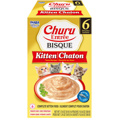 INABA Cat Complete and Balanced Wet Food Churu Entrée Bisque Chicken Recipe with Tuna For Kitten Multi Pack 50g x 6