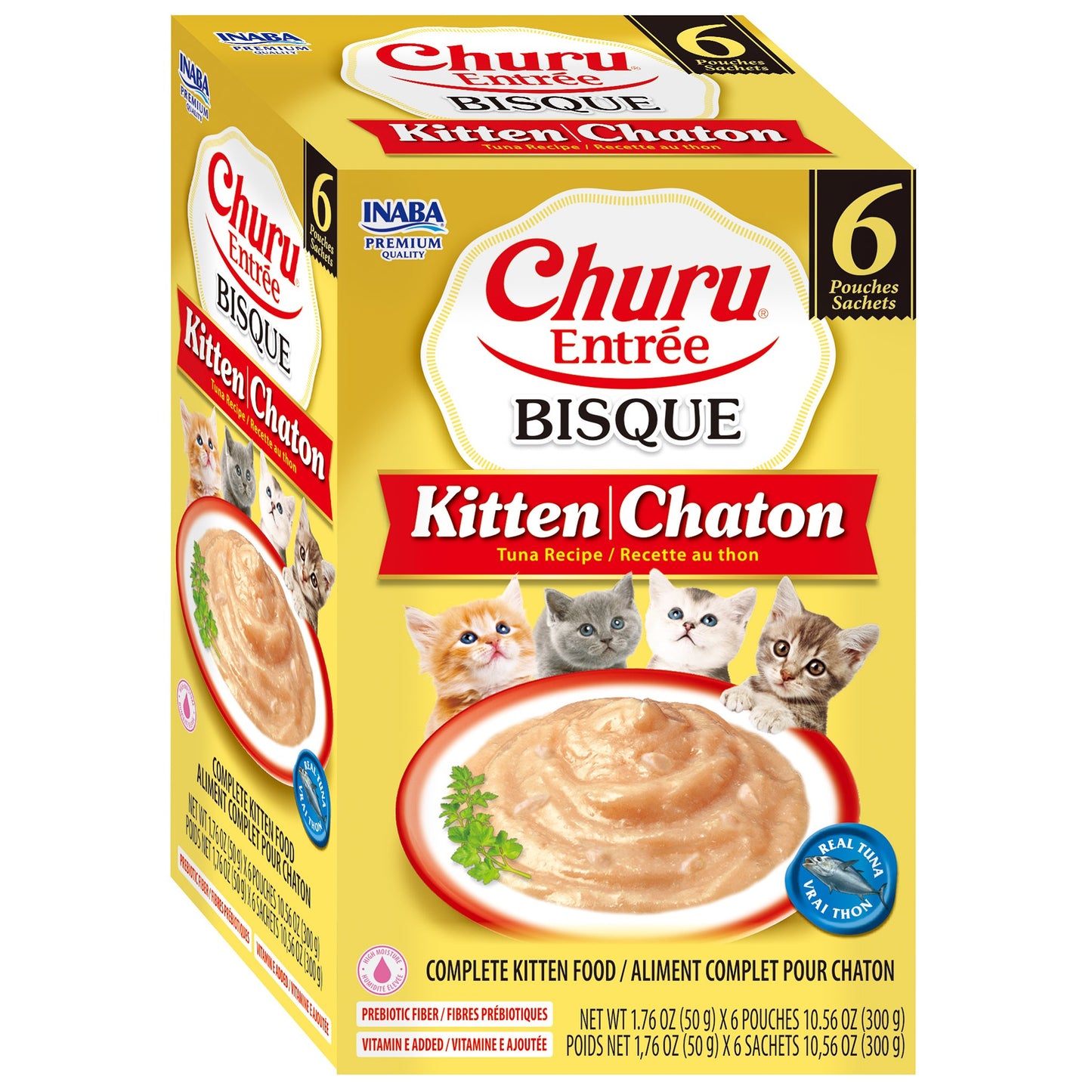 INABA Cat Complete and Balanced Wet Food Churu Entrée Bisque Chicken Recipe with Tuna For Kitten Multi Pack 50g x 6