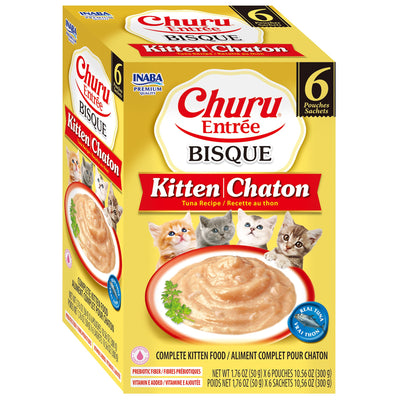 INABA Cat Complete and Balanced Wet Food Churu Entrée Bisque Chicken Recipe with Tuna For Kitten Multi Pack 50g x 6