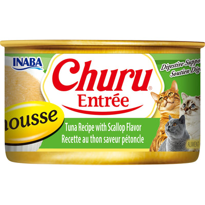 INABA Cat Complete and Balanced Wet Food Churu Entrée Mousse Tuna Recipe with Scallop Flavor Can 85g