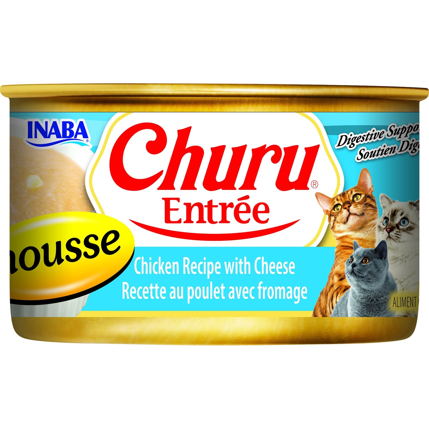 INABA Cat Complete and Balanced Wet Food Churu Entrée Mousse Chicken Recipe with Cheese Can 85g