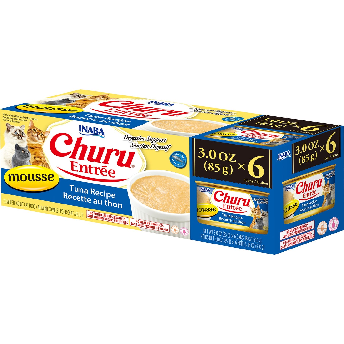INABA Cat Complete and Balanced Wet Food Churu Entrée Mousse Tuna Recipe Multi Pack Can 85g x 6