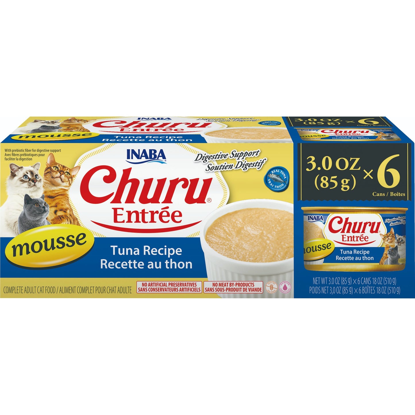 INABA Cat Complete and Balanced Wet Food Churu Entrée Mousse Tuna Recipe Multi Pack Can 85g x 6