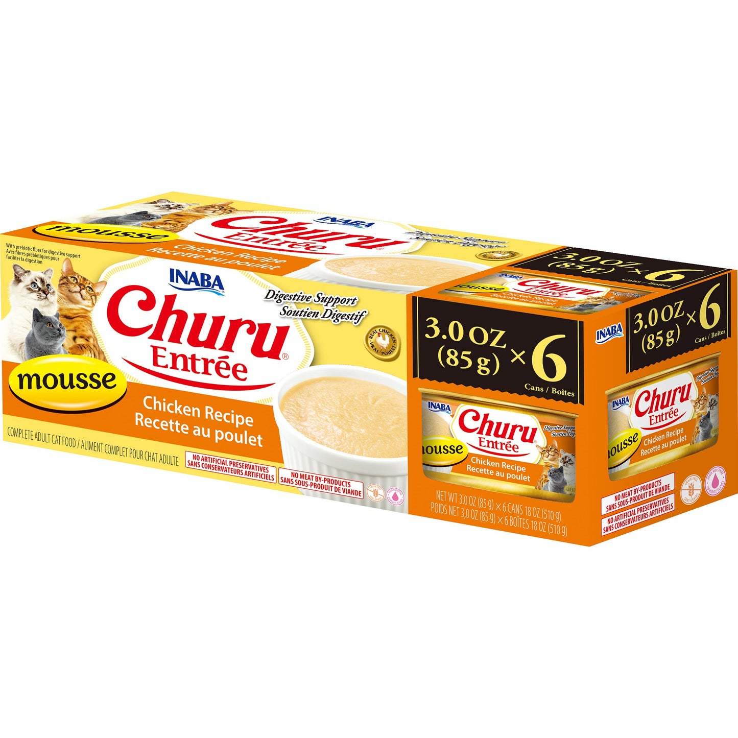 INABA Cat Complete and Balanced Wet Food Churu Entrée Mousse Chicken Recipe Multi Pack Can 85g x 6