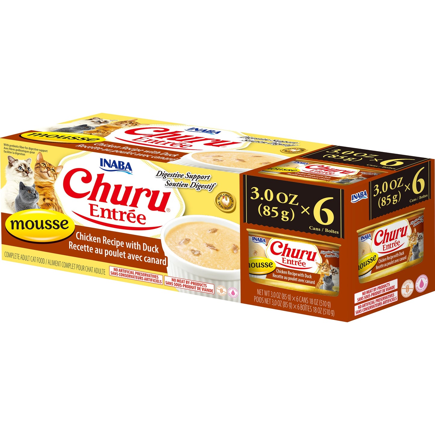 INABA Cat Complete and Balanced Wet Food Churu Entrée Mousse Chicken Recipe with Duck Multi Pack Can 85g x 6